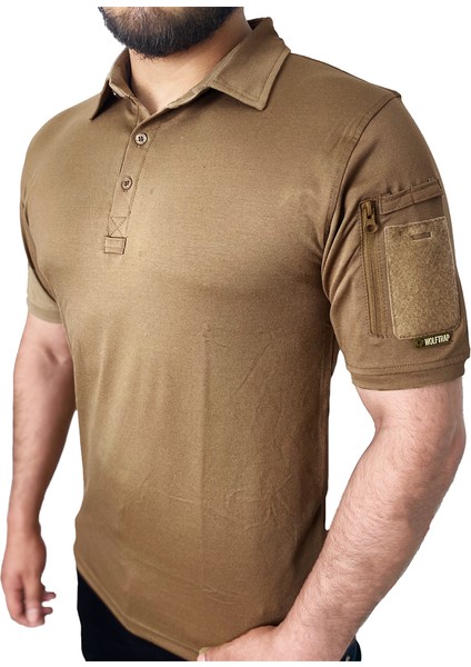 Kapan Polo Yaka 2 Cepli Kısa Kollu Taktik T-Shirt Koyu Bej indirimleri