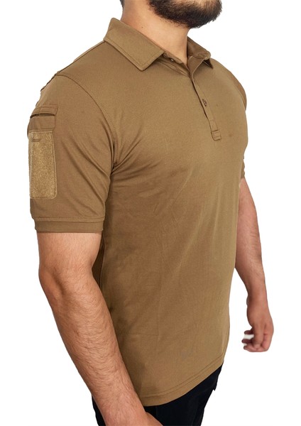 Kapan Polo Yaka 2 Cepli Kısa Kollu Taktik T-Shirt Koyu Bej