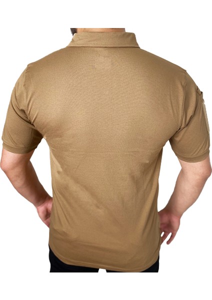 Kapan Polo Yaka 2 Cepli Kısa Kollu Taktik T-Shirt Koyu Bej