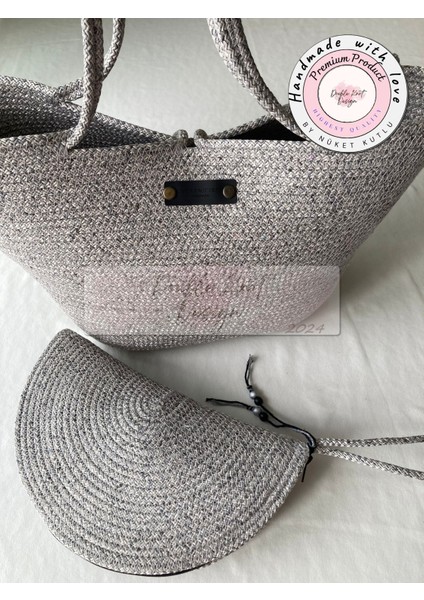 Bailey 2li Takım Plaj Çantası , El Çantası Clutch, Totebag, Kadın Çanta, Yazlık, Hediyelik, hasır Jüt Tress