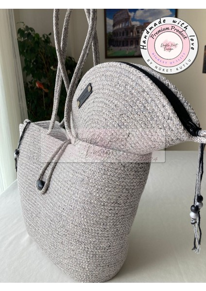 Bailey 2li Takım Plaj Çantası , El Çantası Clutch, Totebag, Kadın Çanta, Yazlık, Hediyelik, hasır Jüt Tress