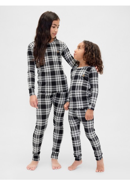 Bebek Siyah Organik Brushed Pamuklu Holiday Pijama Takımı