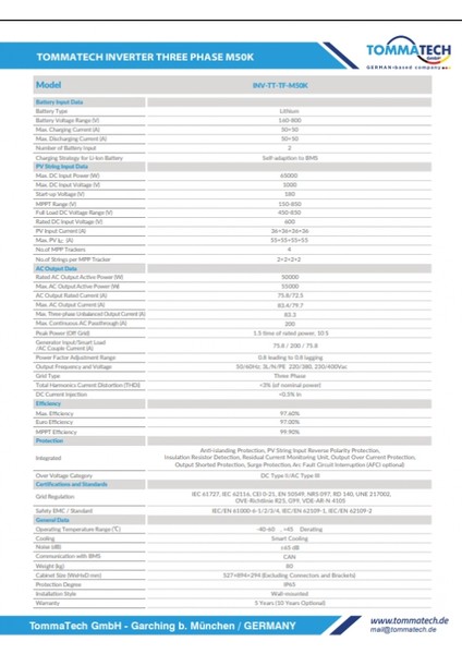 Trio-Hybrid Maxi Serisi 50KW Trifaze Hibrit Inverter modelleri
