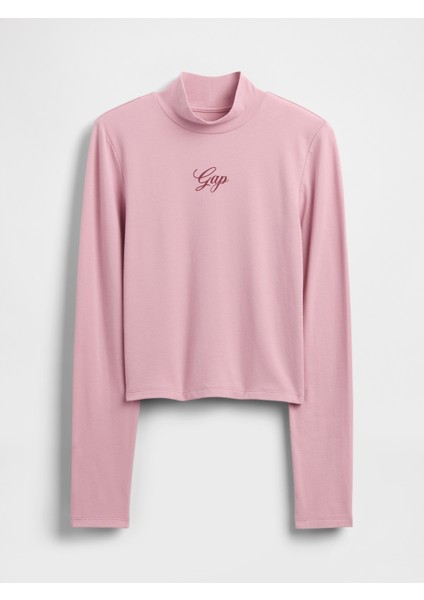 Kadın Pembe Crop Gap Logo Mockneck T-Shirt fiyatları