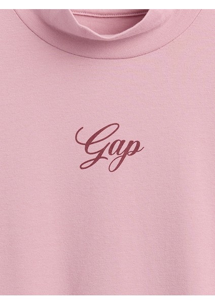 Kadın Pembe Crop Gap Logo Mockneck T-Shirt modelleri