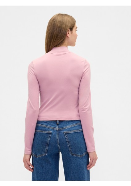 Kadın Pembe Crop Gap Logo Mockneck T-Shirt fırsatları