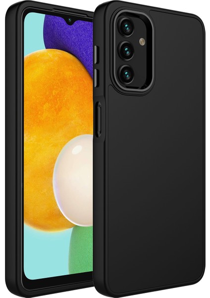 Galaxy A04 Kılıf Metal Çerçeve ve Buton Tasarımlı Silikon Inc Luna Kapak-Siyah