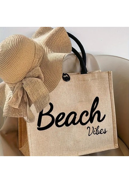 Hasır Plaj Çantası ve Hasır Şapka Takımı , Plaj Çantası Seti