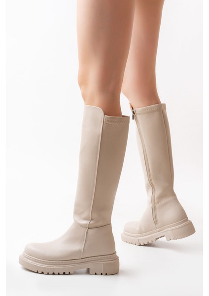 Bej Arkası Streç Fermuarlı Premium Kadın Çizme modelleri