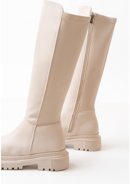 Bej Arkası Streç Fermuarlı Premium Kadın Çizme fırsatları