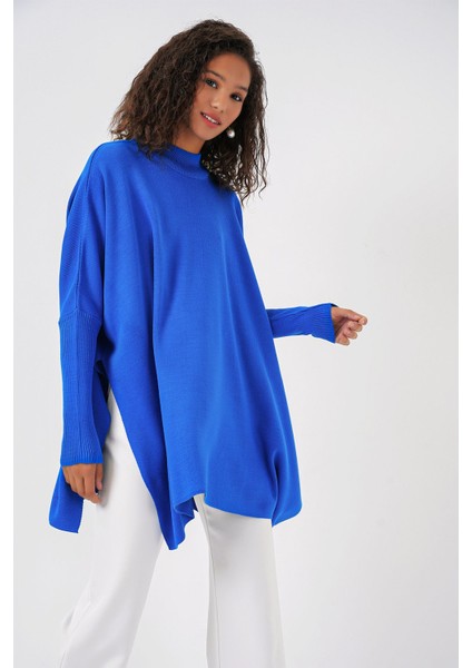 Kadın Bdart Yırtmaç Detaylı Dik Yaka Triko Kazak Fas Mavisi modelleri