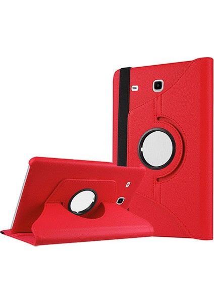 Galaxy Tab E T560 9.6 Uyumlu Inc Dönebilen Standlı Kılıf-Kırmızı