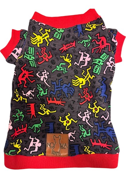 Renkli Figür Desenli Köpek Sweatshirt L | El Yapımı Şık Köpek Giysisi modelleri