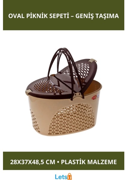 Akıllı Büyük Oval Piknik Sepeti A Kalite Plastik 28X37X48.5 cm