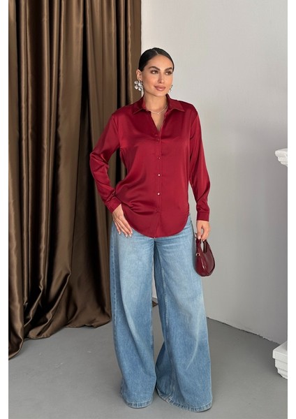 Kadın Gömlek Saten Uzun Kollu Düşük Omuz Düğmeli Şık Gömlek modelleri