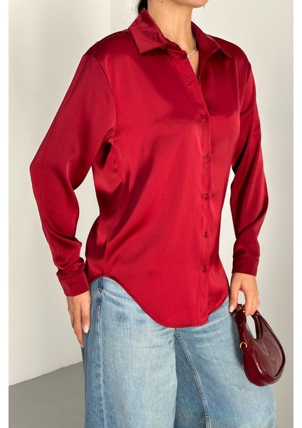 Kadın Gömlek Saten Uzun Kollu Düşük Omuz Düğmeli Şık Gömlek indirimleri