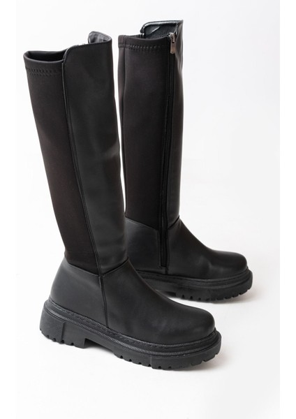 Siyah Arkası Streç Fermuarlı Premium Kadın Çizme
