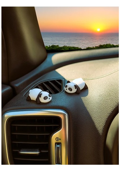 2 Adet Plastik Mini Panda Araç Içi Aksesuar, Araba Klima Süsü, Panda Dekor, Masa Dekoru (2CMX3CM)