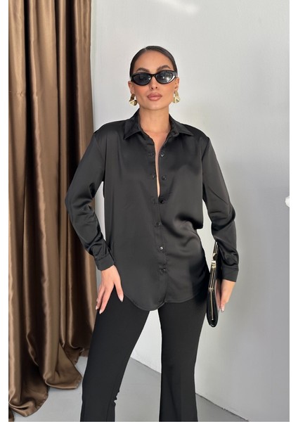 Kadın Gömlek Saten Uzun Kollu Düşük Omuz Düğmeli Şık Gömlek fiyatları