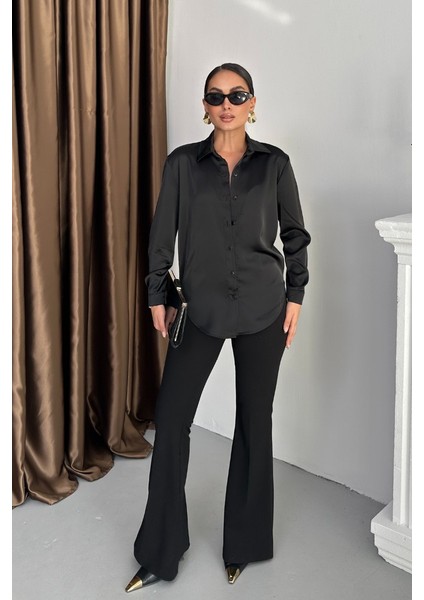Kadın Gömlek Saten Uzun Kollu Düşük Omuz Düğmeli Şık Gömlek modelleri