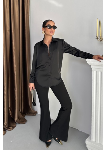 Kadın Gömlek Saten Uzun Kollu Düşük Omuz Düğmeli Şık Gömlek fırsatları