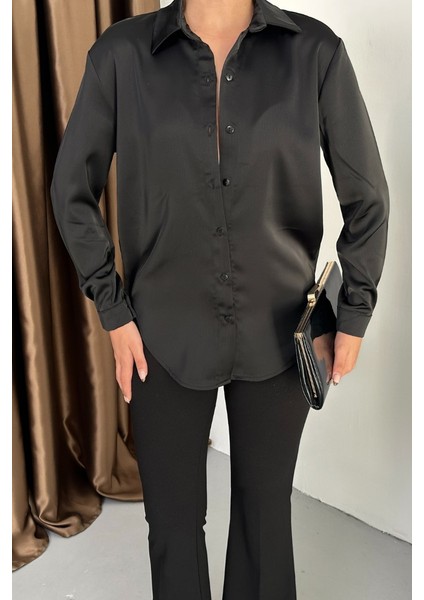 Kadın Gömlek Saten Uzun Kollu Düşük Omuz Düğmeli Şık Gömlek indirimleri