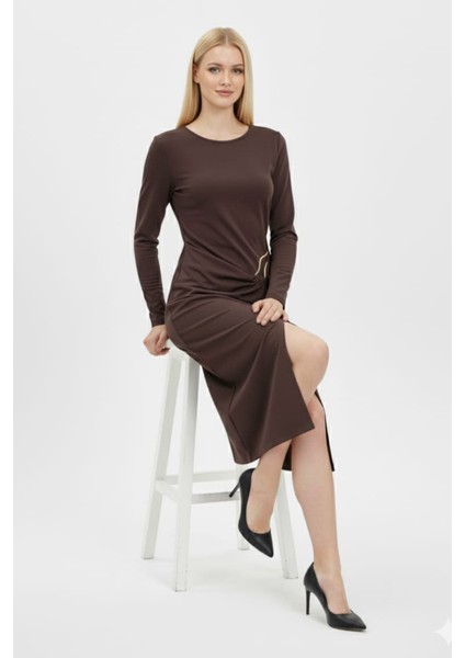 Kadın Kruvaze Yakalı Yırtmaçlı Midi Elbise fiyatları