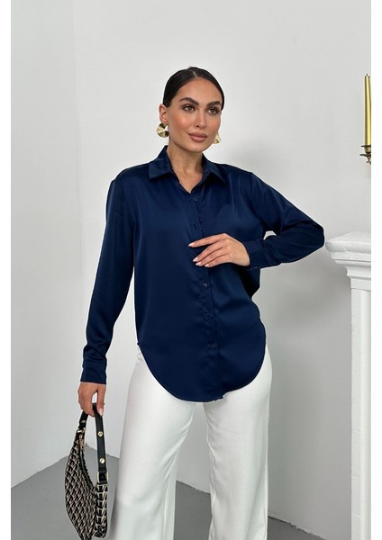 Kadın Gömlek Saten Uzun Kollu Düşük Omuz Düğmeli Şık Gömlek fiyatları