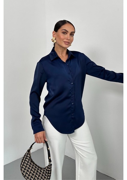 Kadın Gömlek Saten Uzun Kollu Düşük Omuz Düğmeli Şık Gömlek modelleri