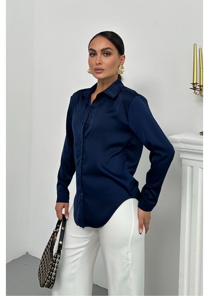 Kadın Gömlek Saten Uzun Kollu Düşük Omuz Düğmeli Şık Gömlek fırsatları