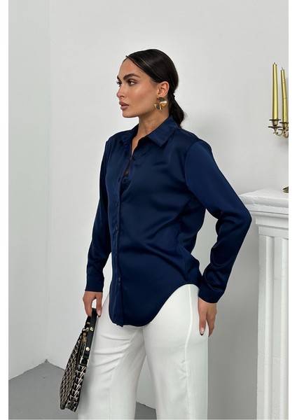 Kadın Gömlek Saten Uzun Kollu Düşük Omuz Düğmeli Şık Gömlek indirimleri
