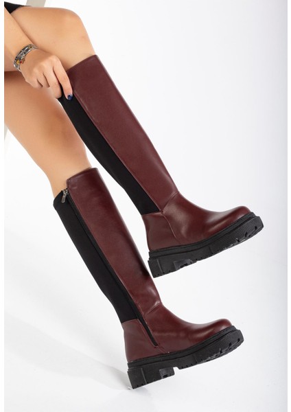 Bordo Arkası Streç Fermuarlı Premium Kadın Çizme fiyatları