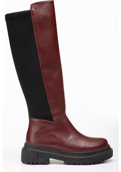 Bordo Arkası Streç Fermuarlı Premium Kadın Çizme fırsatları
