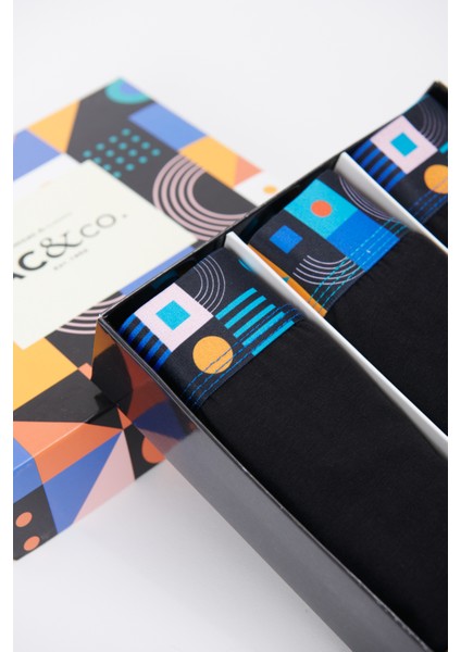 Erkek Siyah 3'lü Özel Hediye Kutulu Pamuklu Esnek Boxer Paketi