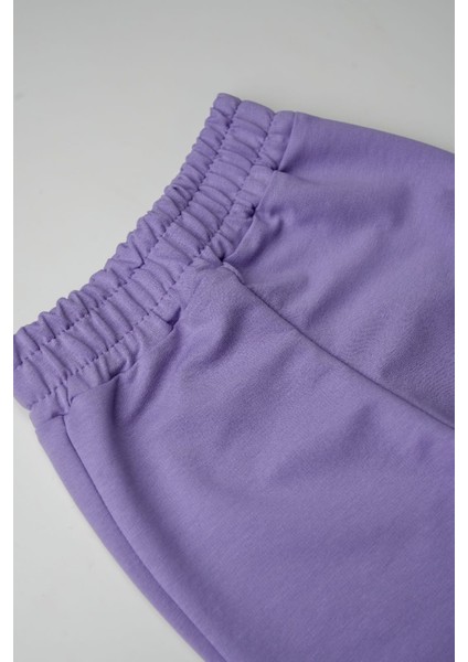 Kız Çocuk Cepsiz Jogger Eşofman Altı Paçası Lastikli Lila modelleri
