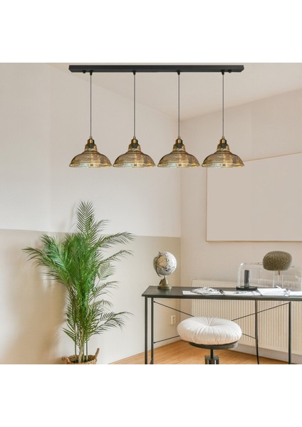 Vishi Cam Bal Rengi Dörtlü Avize Yarım Lale Başlık Retro Sarkıt Lamba Restoran Salon Aydınlatma