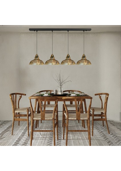 Vishi Cam Bal Rengi Dörtlü Avize Yarım Lale Başlık Retro Sarkıt Lamba Restoran Salon Aydınlatma modelleri