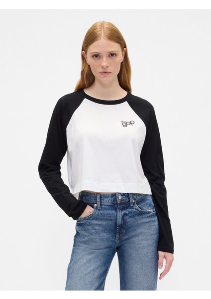 Kadın Siyah Relaxed Crop Gap Logo T-Shirt