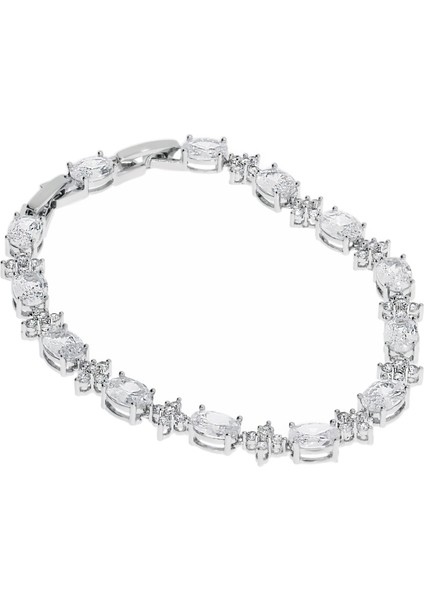 Kadın Çiçek Detay Oval Taş Çelik Bileklik