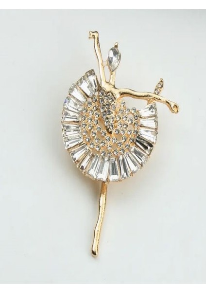 Taşlı Altın Rengi Balerin Broş modelleri