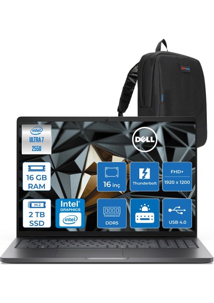 Pro 16 Intel Core Ultra 7 255U 5.2ghz 16GB Ddr5 2tb SSD Freedos Intel® Aı Boost 16 Inç IPS Fullhd+ (1920X1200) Taşınabilir Bilgisayar PC16250BTO107F04 + Zetta Çanta