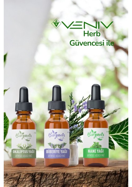 %100 Doğal Yağ Seti - Okaliptus Yağı - Biberiye Yağı - Nane Yağı 3X20 ml