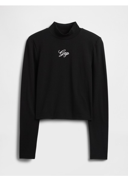 Kadın Siyah Crop Gap Logo Mockneck T-Shirt fiyatları