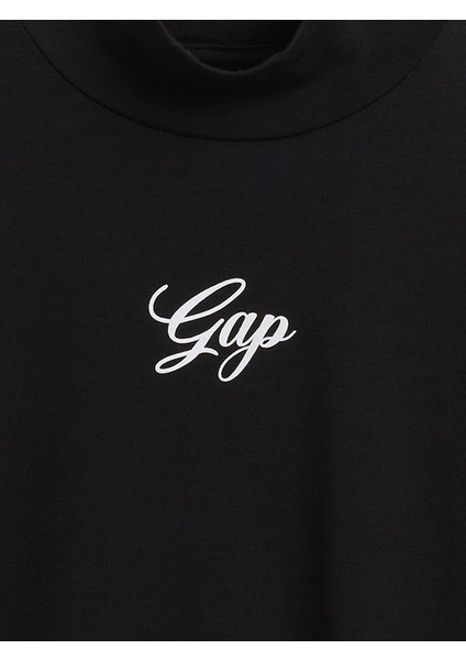 Kadın Siyah Crop Gap Logo Mockneck T-Shirt modelleri