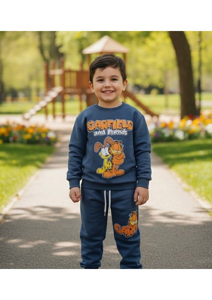 Garfıeld Baskılı Erkek Çocuk Alt Üst Takım 3iplik Şardonlu