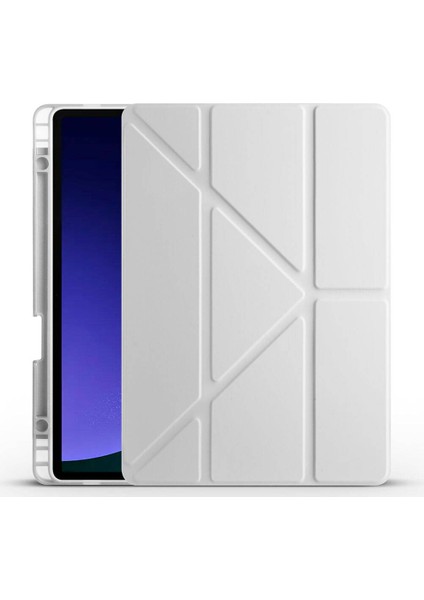 Galaxy Tab S9 Kılıf Uyumlu Inc Tri Folding Kalem Bölmeli Standlı Kılıf-Gri