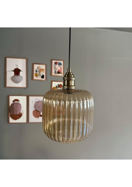 Mopa Cam Bal Rengi Tekli Avize Lale Başlık Retro Sarkıt Lamba Restoran Salon Aydınlatma fiyatları