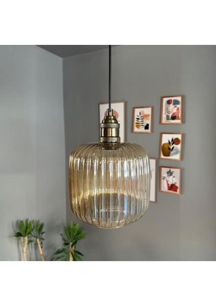 Mopa Cam Bal Rengi Tekli Avize Lale Başlık Retro Sarkıt Lamba Restoran Salon Aydınlatma fırsatları