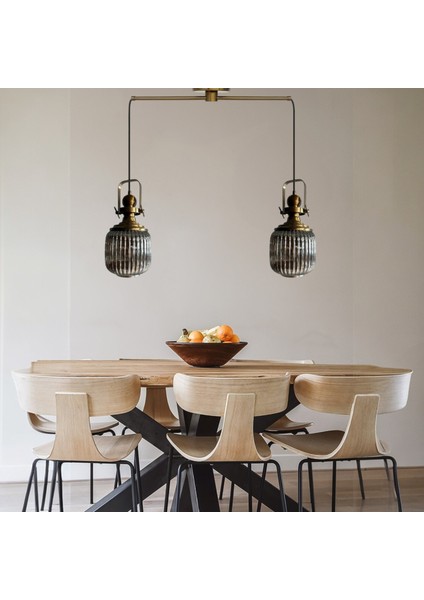 Ikili Mopa Cam Füme Metal Çubuk Avize Eskitme Başlık Retro Sarkıt Lamba Salon Aydınlatma fiyatları