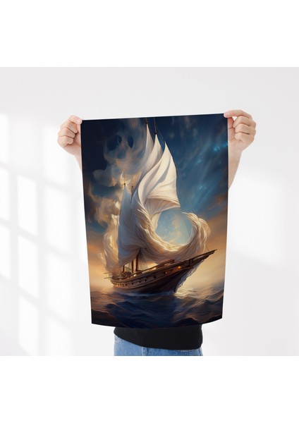 Rosa Art Çerçevesiz Poster 2'li Set | Yelkenli Gemi ve Soyut Sarı Dalga Posteri | Modern Dekorasyon Poster fiyatları